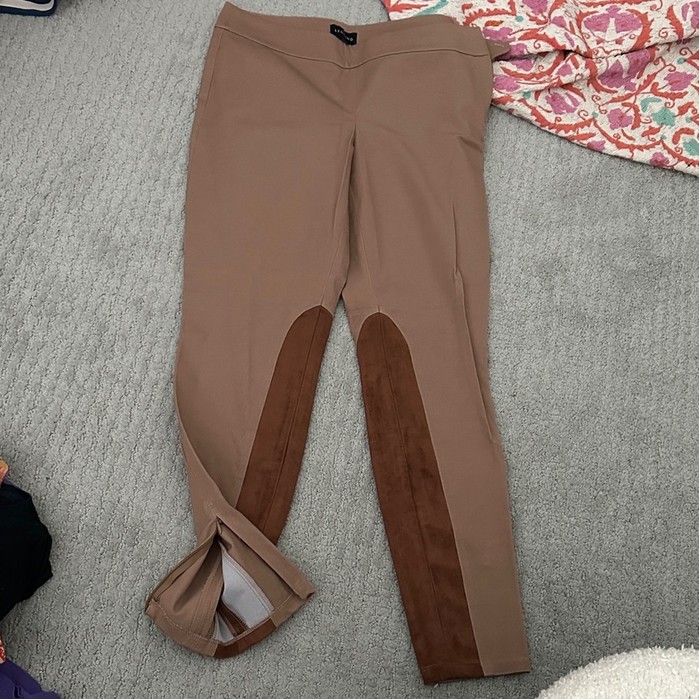 Brown Ankle Riding Pants with Suede Patches